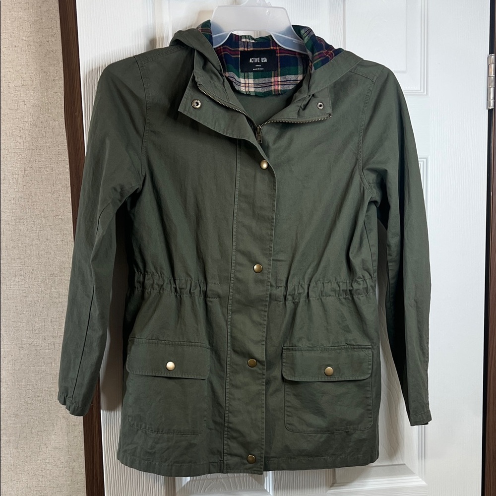 Active USA Olive Utility Jacket with Plaid Lining